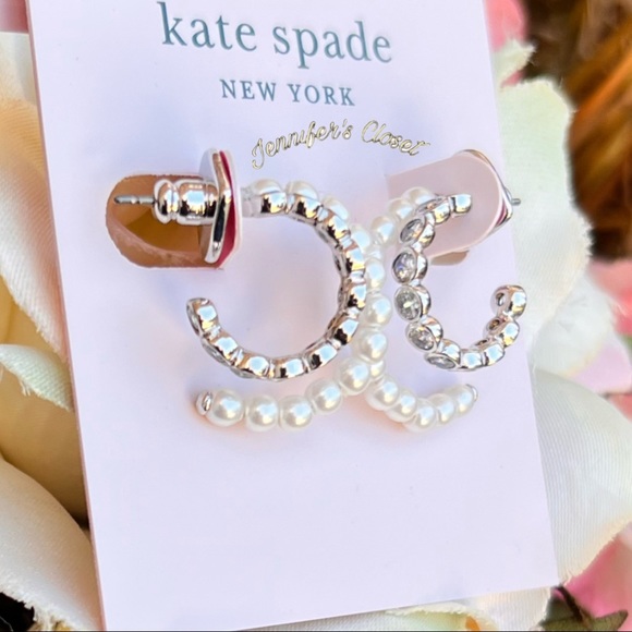 KATE SPADE Cubic Zirconia & Pearl Double Huggie Earrings - Picture 4 of 7